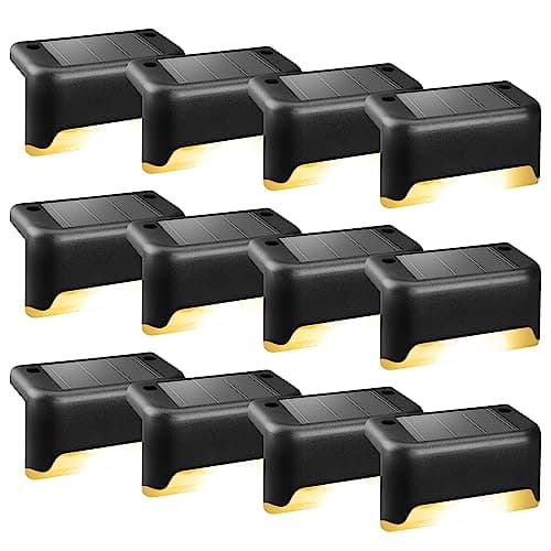 Detalle de Solpex juego de 12 luces solares para exteriores (luz blanca cálida) para escaleras y caminos, impermeable negro