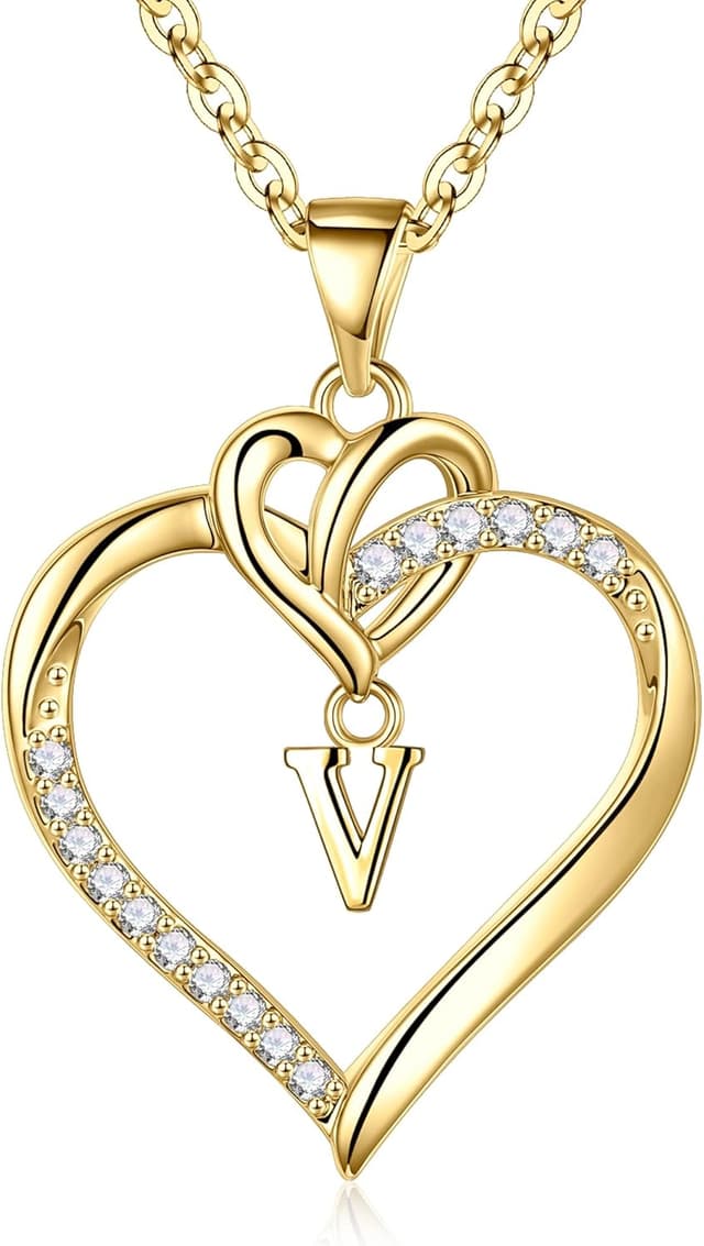 Detalle de TINGN Collana con iniziale a cuore placcata in oro 14K con ciondolo CZ
