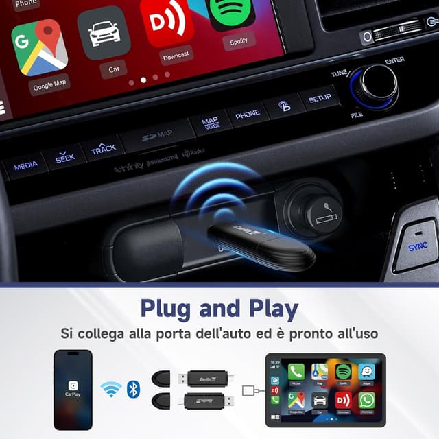 Detalle 2 de Carlinkit mini SE Adattatore CarPlay wireless per conversione USB, supporto Siri e OTA