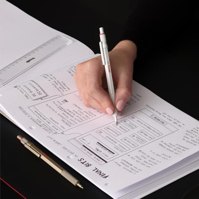 Detalle 2 de Rotring 600 Bolígrafo Azul, Punta Media, Cuerpo Blanco Perla ✍