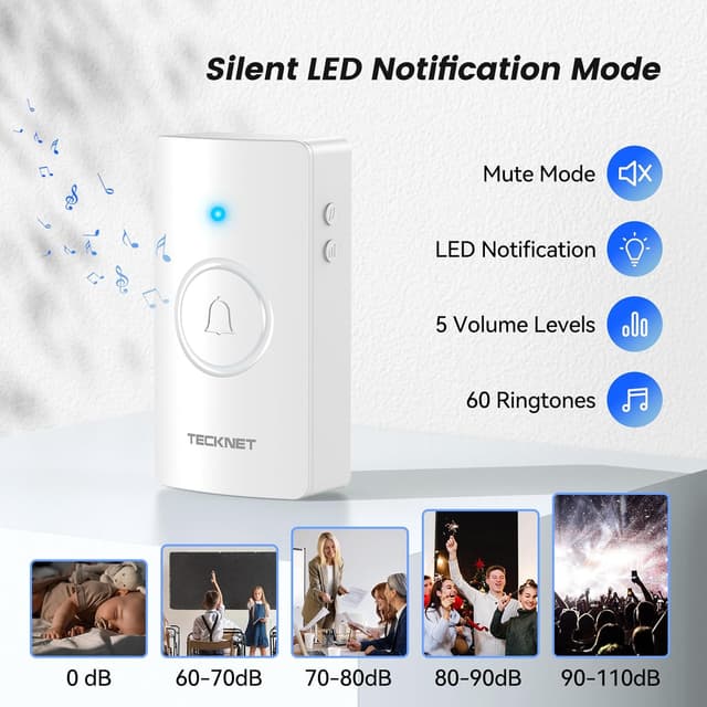 Thumbnail 5 de TECKNET Wireless Doorbell with 3 Receivers 1312 ft 🚪