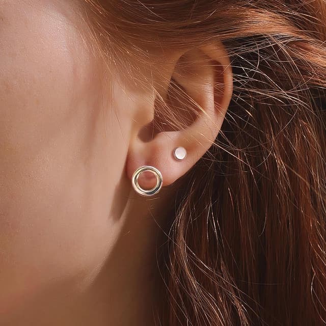 Detalle de Loutade Ohrstecker Set aus 925 Sterling Silber – 3 Paar (Kreis, Kugel, Scheibe) hypoallergen