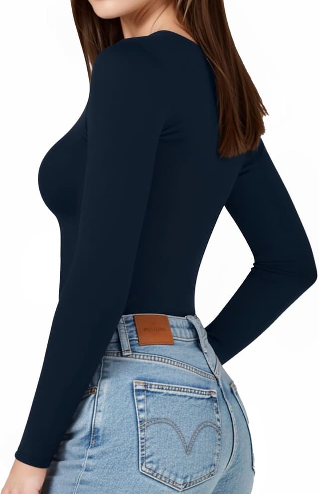 Detalle de ALGALAROUND square-neck long sleeve bodysuit for women in cotton & elastane