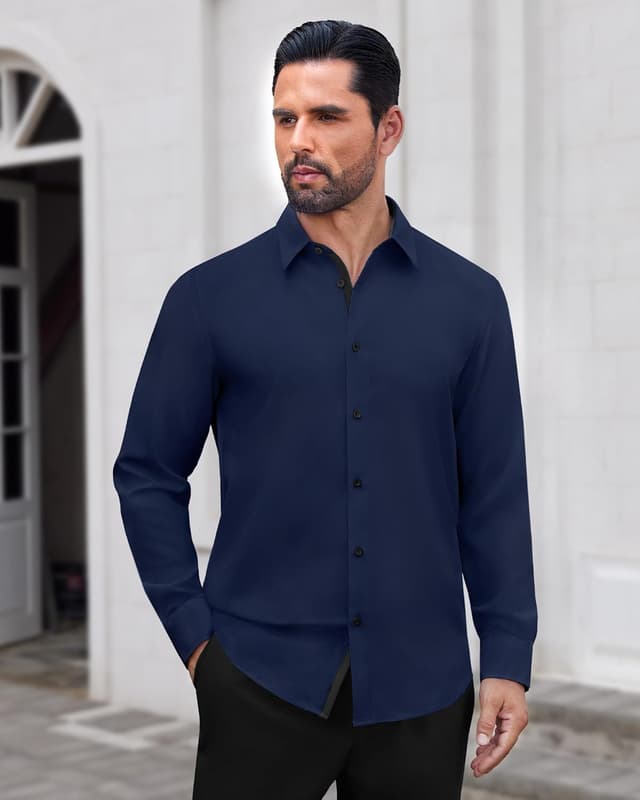 Detalle de J.VER Hemd Herren Langarm Stretch Regular Fit – modernes Businesshemd für Büro & Hochzeit