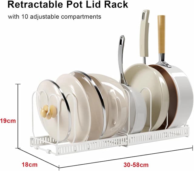 Thumbnail 6 de MENGCOOL Expandable Pans Organiser Rack with 10 Adjustable Dividers (White)
