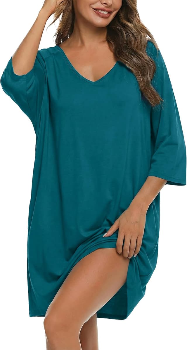 Detalle de Bresdk chemise de nuit femme manches 3/4 coton modal et élasthanne, grande taille