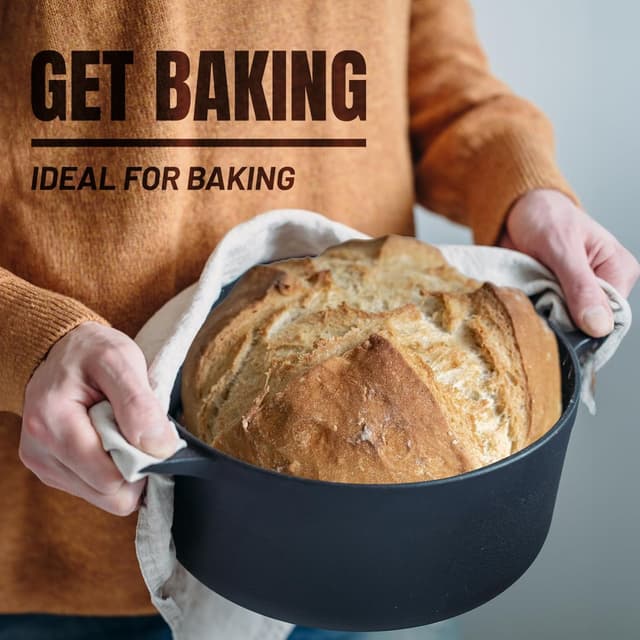 Detalle de Overmont Dutch Oven aus Gusseisen – einsatzfertig eingebrannt, Deckel als Bratpfanne (27 cm) für Küche, Camping & Grill