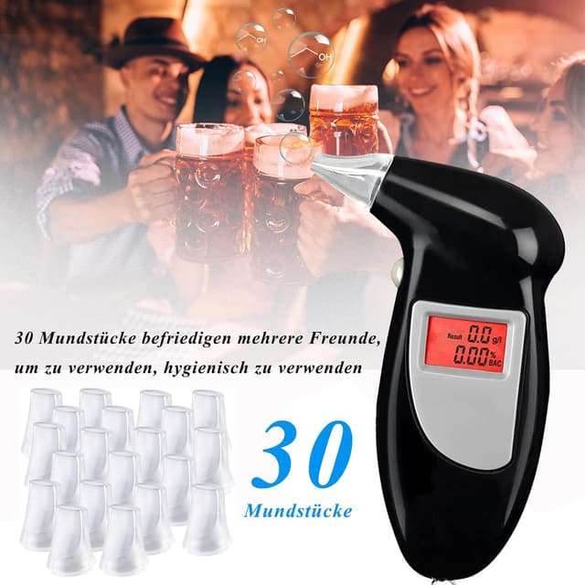 Detalle de Geulieby Alkoholtester Polizeigenau – tragbarer Promilletester mit 30 Mundstücken
