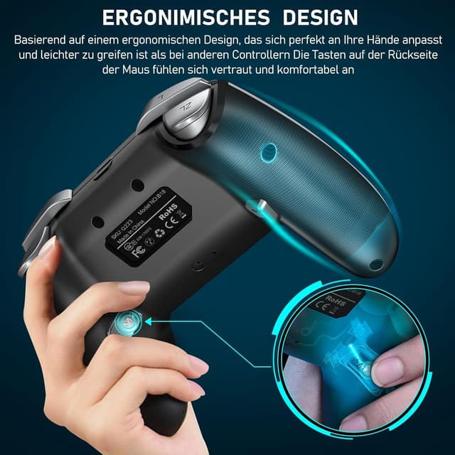 Detalle 2 de HELLCOOL Switch Controller kabellos für Switch/Lite/OLED – Pro-Controller mit Macro, Turbo und Dual-Motor-Vibration