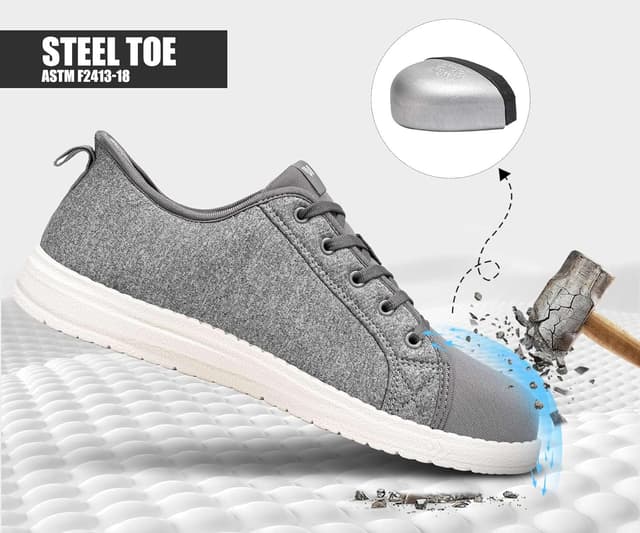 Detalle de LARNMERN Steel Toe Cap Safety Trainers – Men’s slip-on work shoes in lightweight canvas