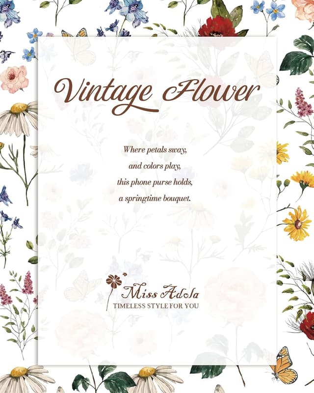 Detalle de Miss Adola cute crossbody phone purse with adjustable strap and vintage flower design