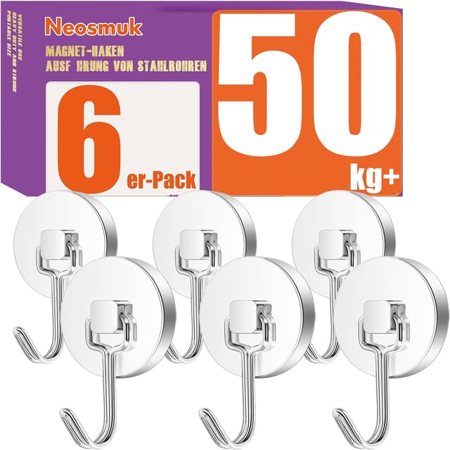 Detalle de Neosmuk Swing Magnethaken aus Metall (50 kg) – extra stark für Spind-Organizer, Werkstatt & Camping