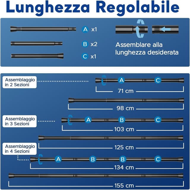 Detalle 2 de BSYXLSX Bastone a pressione per tende nero 71–155 cm, Ø 25 mm