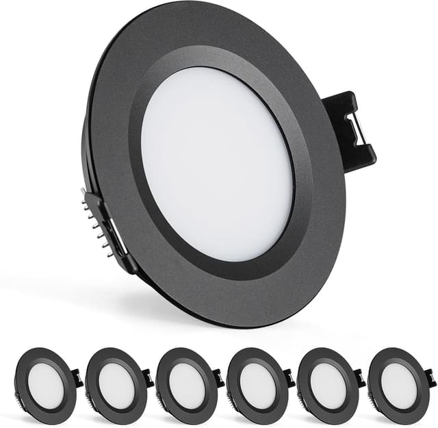 Detalle de Gr4tec 6er Set 12V LED Einbaustrahler Schwarz, 3W, dimmbar (3000K, 240 lm) – Ultra Slim 12 mm, IP44