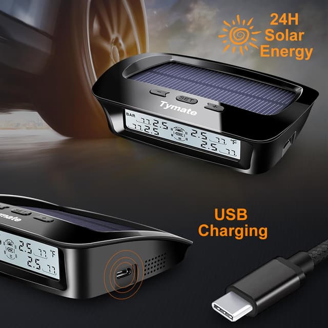 Detalle 2 de Tymate RV Tire Pressure Monitoring System (M12-3) with Solar Charge, 4 Sensors, LCD Display