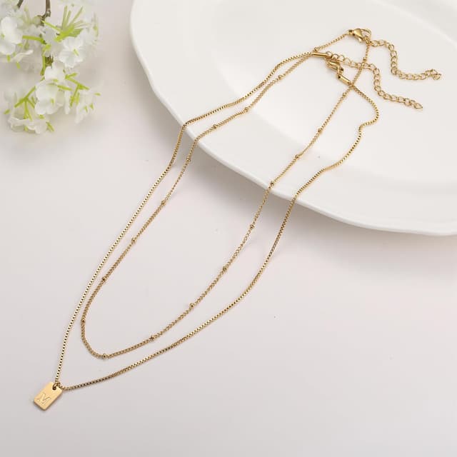 Detalle de AFSTALR Buchstaben-Kette für Damen mit Layered Initialen (A–Z) aus Edelstahl, Silber/Gold