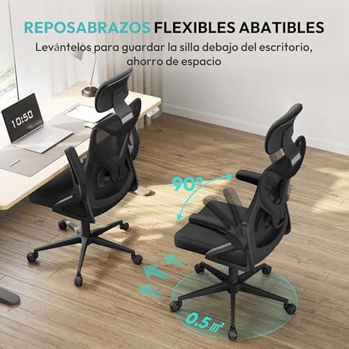 Detalle 2 de Yaheetech silla de oficina ergonómica con soporte lumbar ajustable, reposacabezas y base giratoria de 70 cm (negro)