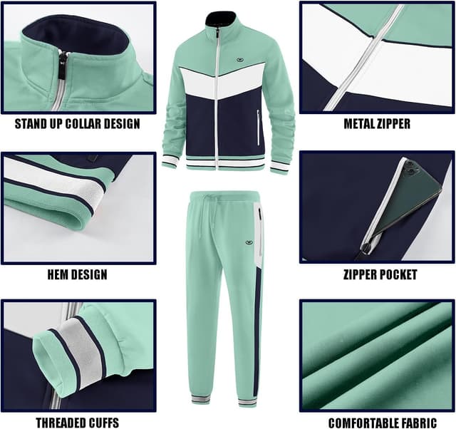 Detalle de ANOTWENER Herren Trainingsanzug-Set mit durchgehendem Reißverschluss (Jacke + Jogginghose)