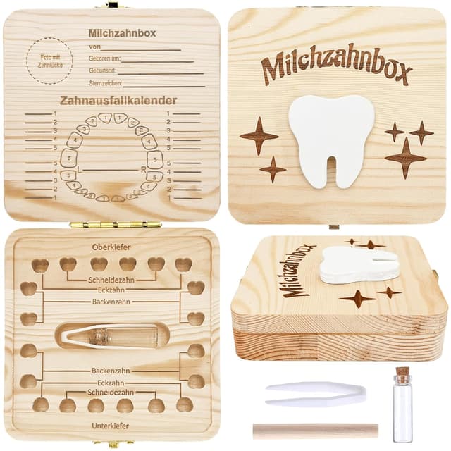 Detalle de Shengruili Zahnbox aus Holz für Milchzähne – Aufbewahrungsbox für Baby-Zähne mit sicherem Verschluss
