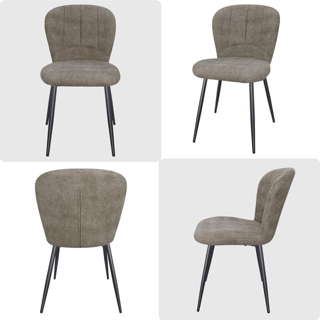Detalle 2 de Set di 8 sedie ANVOFONG imbottite per sala da pranzo e cucina con gambe in metallo nero, schienale in tessuto Moka