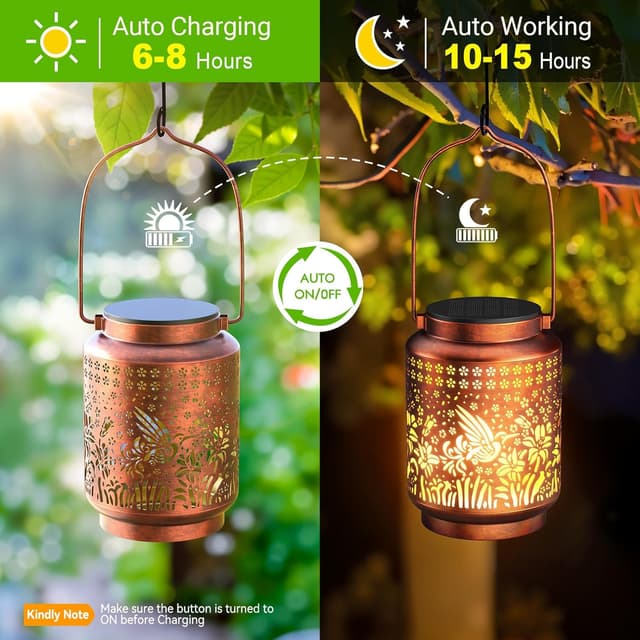 Thumbnail 6 de BUCASA 2er-Set Kolibri-Solarlaternen für außen (hängend, Vintage-Look) mit warmweiß/kaltweiß