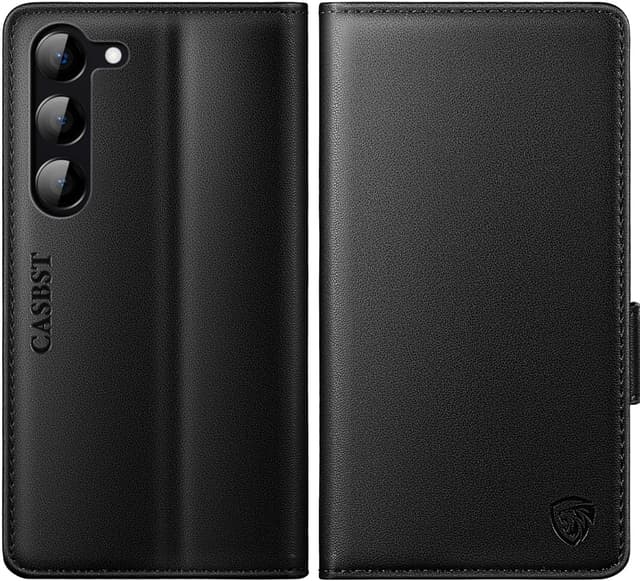 Detalle de CASBST for Samsung Galaxy S23 Kickstand Flip Leather Wallet Case with Card Slots (Black)