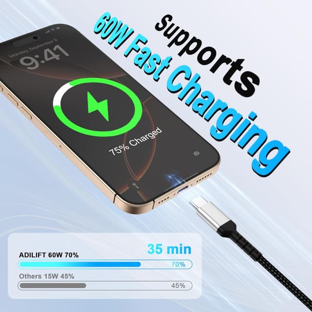 Detalle 2 de USB-C Ladekabel 30 cm 3er-Set für Schnellladen