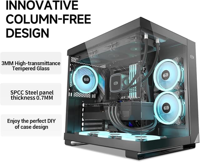 Detalle 2 de PCCOOLER CPS T500 : boîtier PC ATX mid-tower avec 6 ventilateurs ARGB 120 mm, panneau verre trempé et USB Type-C