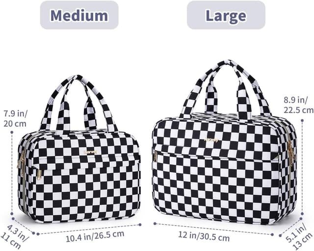 Thumbnail 6 de Narwey Hanging Toiletry Bag (Large) with Compartments – Black Checkerboard Travel Wash Bag