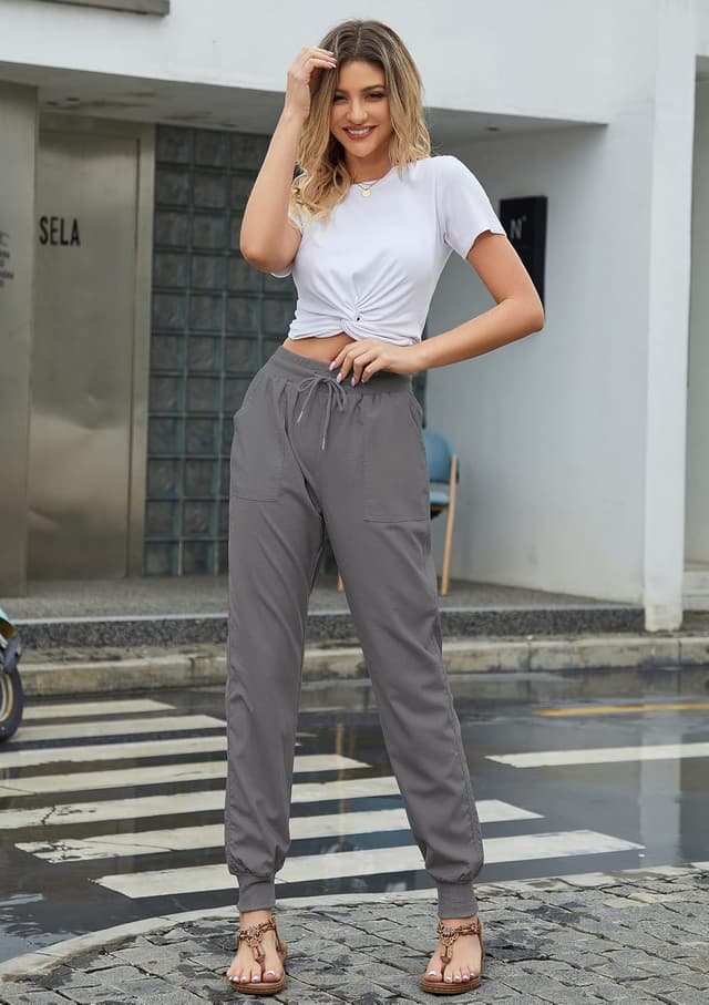 Detalle de Damen Sommer Casual Hose aus Baumwolle/Leinen-Mix mit Stretch-Bund & Taschen (Straight Leg)