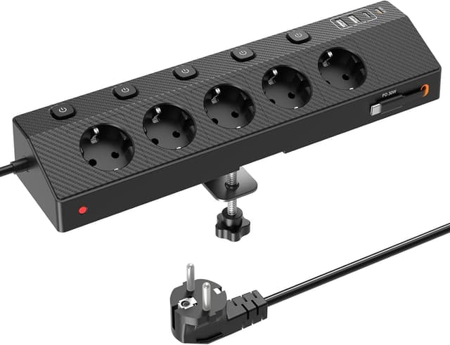 Detalle de PASSUS 10‑in‑1 Tischsteckdose mit 2 USB‑C (30W) 🔌