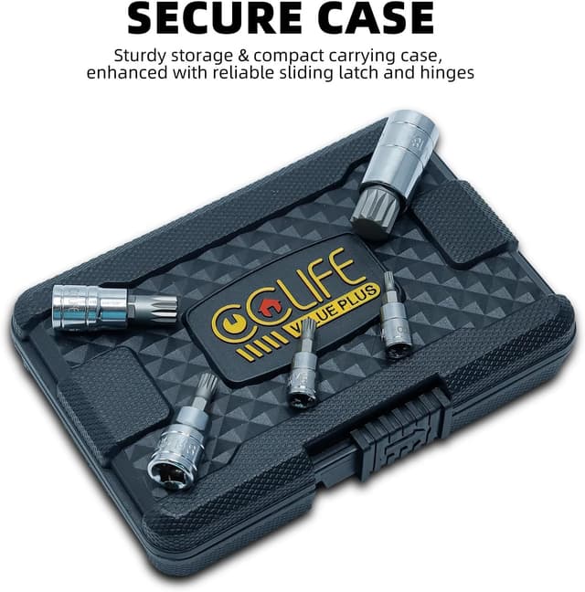 Detalle 2 de Jeu de douilles Torx/embouts XZN CCLIFE 10 pièces (M4 à M18) en S2 avec boîte de rangement