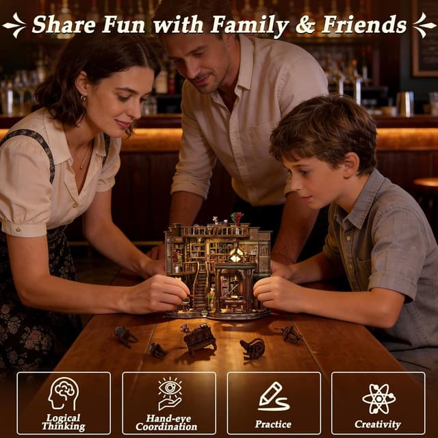 Detalle de Teoryieer Wooden Booknook DIY 3D con luci LED: libreria retrò a tema piano