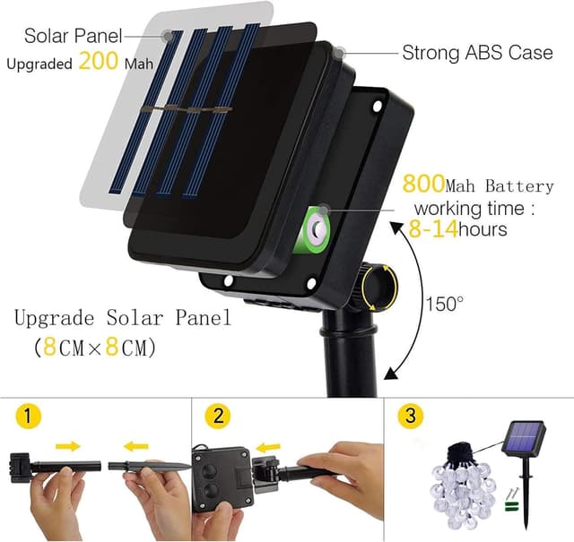Thumbnail 6 de Guirnalda de luces solares impermeables para exteriores, 50 luces 🌟