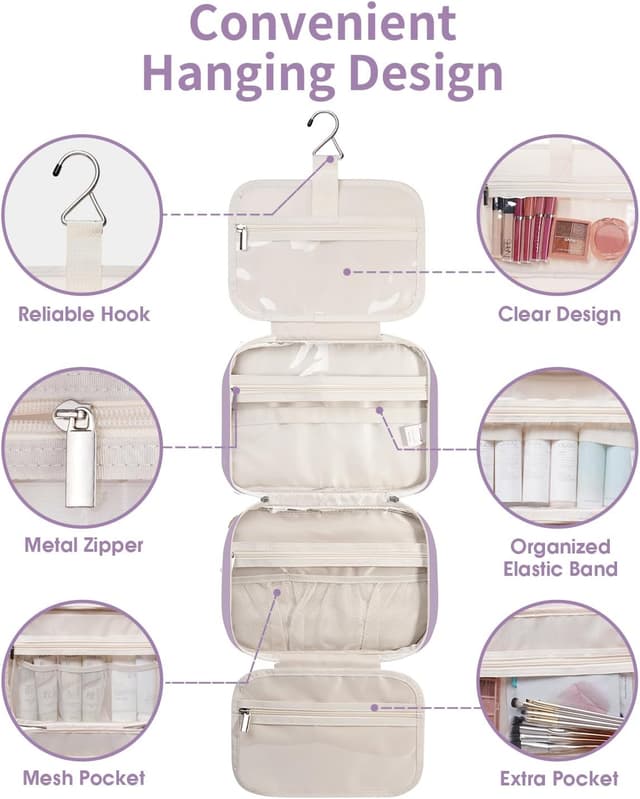 Detalle de Narwey Large Hanging Travel Toiletry Bag (Purple) with 4 Compartments