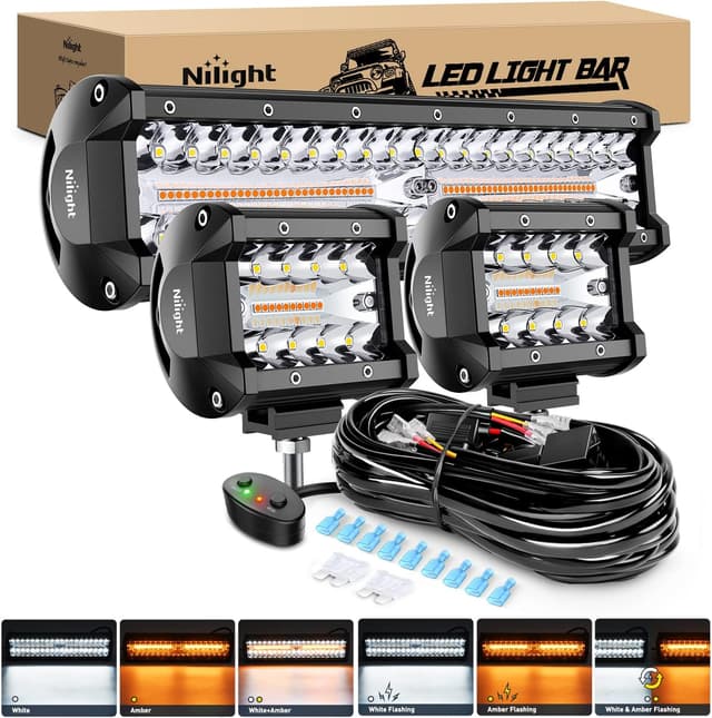 Detalle de Nilight 12-Inch 300W LED Light Bar Kit (2PCS 4-Inch 60W Pods) with Amber/White Strobe + 6 Modes Wiring Harness
