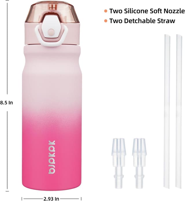 Detalle 2 de BJPKPK 18oz Insulated Stainless Steel Water Bottle with Straw, Double-Wall Vacuum Insulation & Leak-Proof Lockable Flip Lid (BPA-Free)