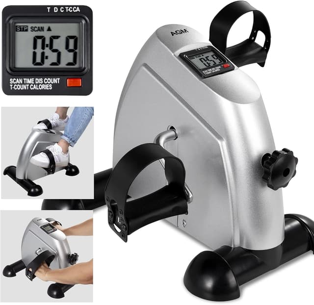 Detalle de AGM Mini Exercise Bike Pedal Sit Down with LCD Display (under-desk bike for legs and arms, non-slip mat included)