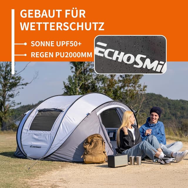 Detalle de EchoSmile Pop-up Zelt für 4–8 Personen – Wurfzelt wasserdicht mit 2 Belüftungsfenstern