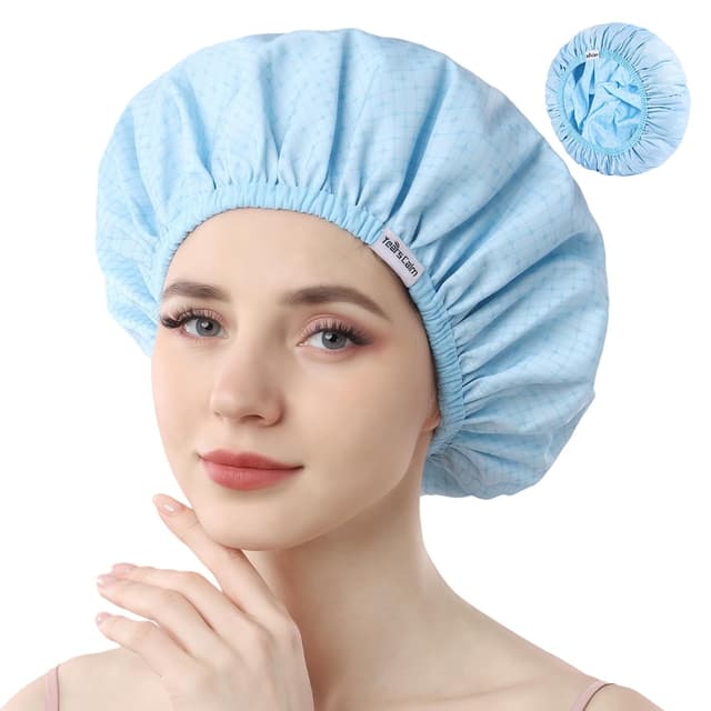 Detalle de Years Calm Duschhaube für Frauen – wiederverwendbar, wasserdicht, extra groß (blau), zweilagig