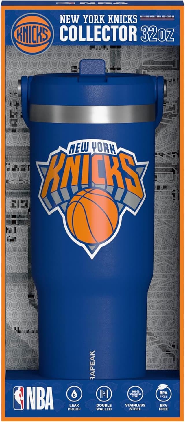 Detalle de Hydrapeak x NBA New York Knicks 32oz Nomad Stainless Steel Tumbler with Handle, Lid & Straw (Official Licensed)