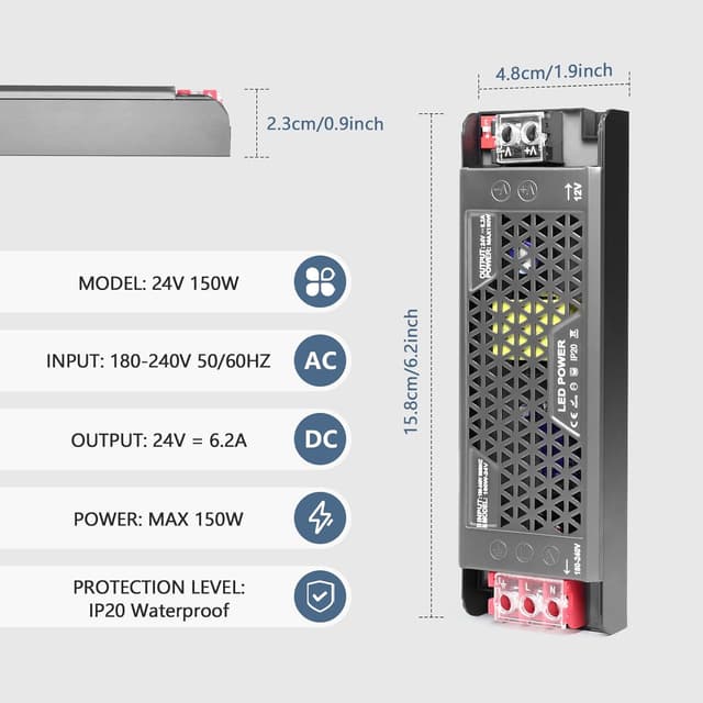 Detalle 2 de SUCIKORIO 24V 150W dimmerabile alimentatore LED (AC 220V→DC 24V 6,2A)