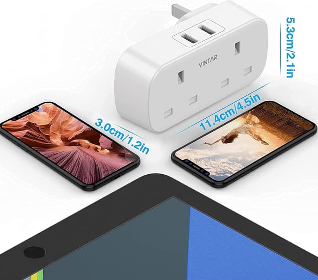 Thumbnail 4 de VINTAR Double Plug Adaptor with 2 USB, 13A Power Socket 🔌