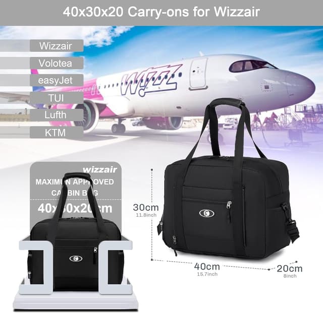 Detalle 2 de BAGZY Wizz Air Cabin Bag 40x30x20 underseat foldable travel duffel holdall (25L)