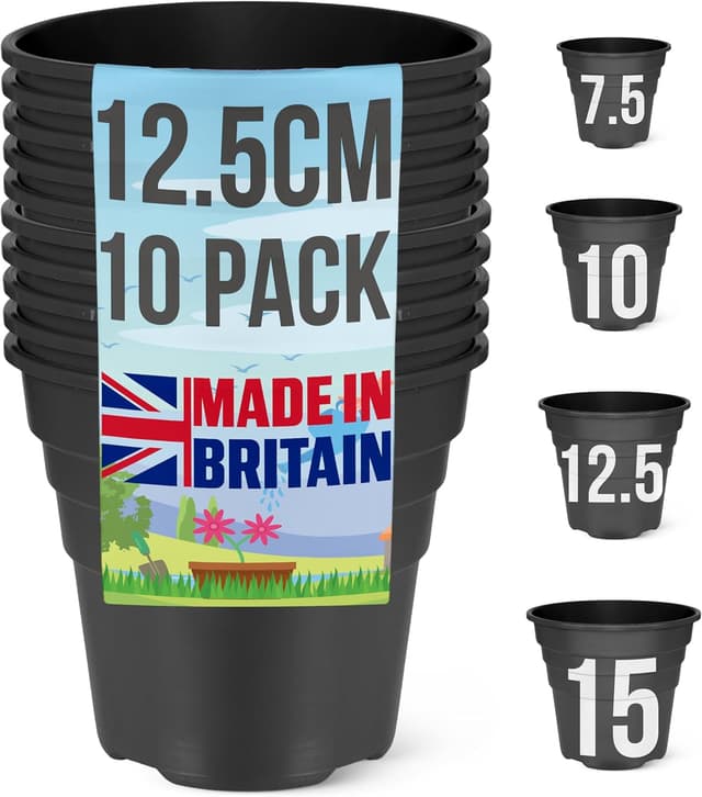 Detalle de Happy Pots lot de 10 pots de fleurs en plastique recyclé 12,5 cm avec trous de drainage (noir)