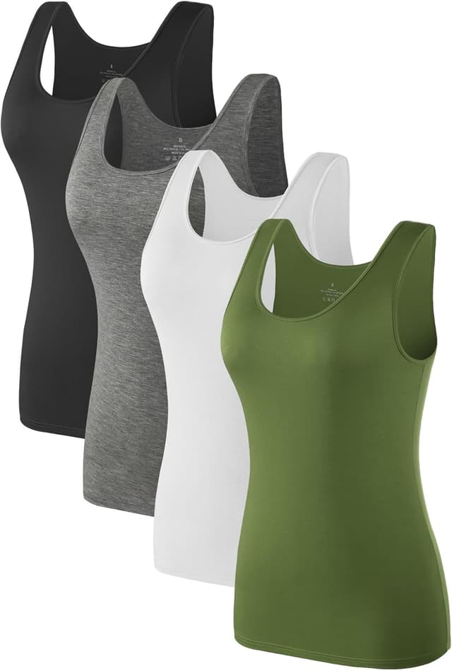 Detalle de Komfokore 4er-Pack Damen Tank Tops aus Modal/Elasthan – ärmellose Unterhemden zum Schichten