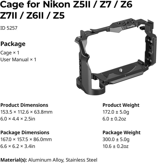 Thumbnail 6 de SMALLRIG Cage pour Nikon Z5 II / Z5 / Z6 / Z6II / Z7 / Z7II (5257) en alliage d’aluminium