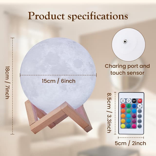 Thumbnail 3 de EXTSUD Mond Lampe 3D 16 Farben