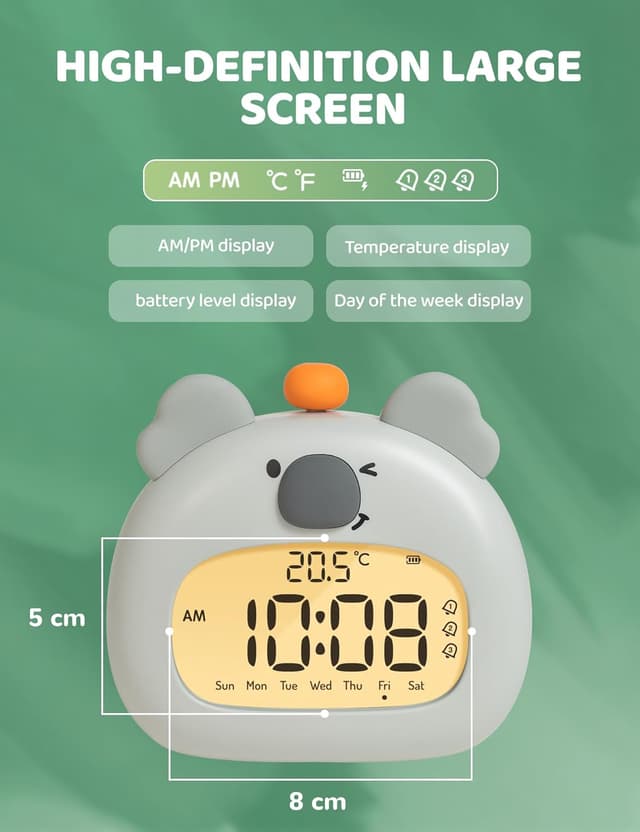 Detalle de IHALO Koala Réveil enfant de chevet avec veilleuse LED, affichage numérique et 3 alarmes