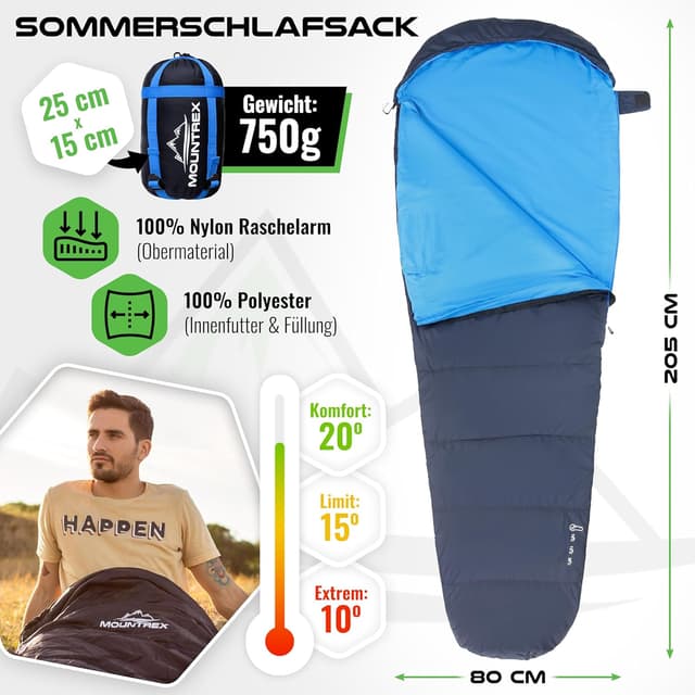 Thumbnail 1 de MOUNTREX Schlafsack Winter Sommer Ultraleicht 760 g